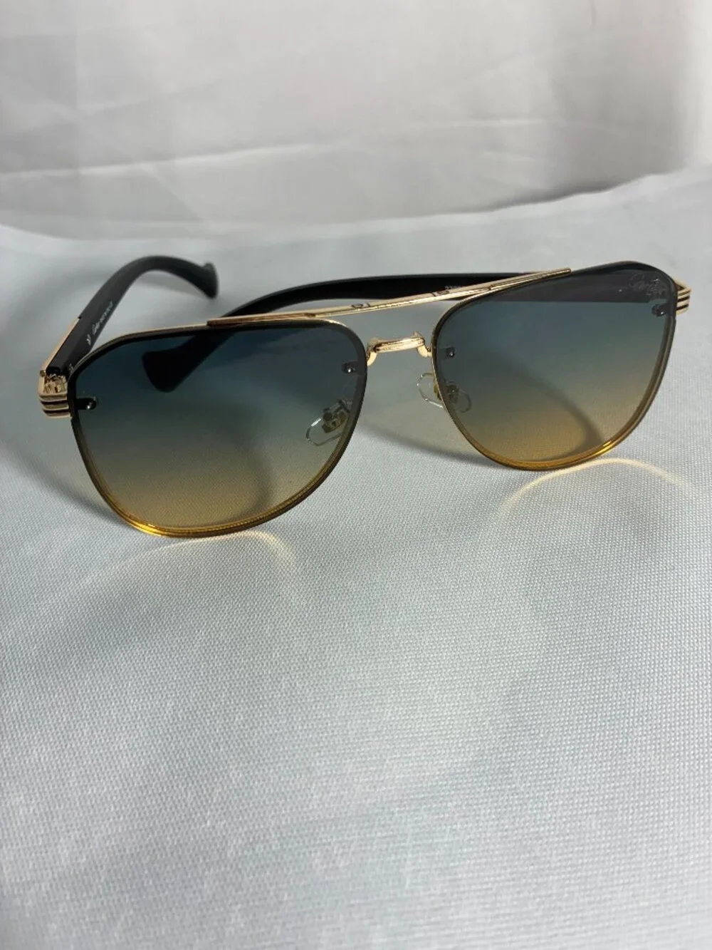Cartier Santos Style Gold Aviator Sunglasses Gradient Lens Made in Italy